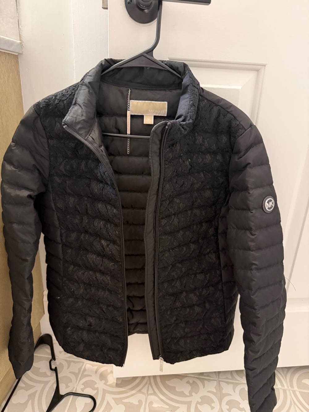 Michael Kors Black Quilted Lace-Detail Puffer Jacket